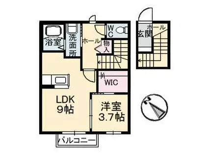 シャーメゾン瑠璃(1LDK/2階)の間取り写真