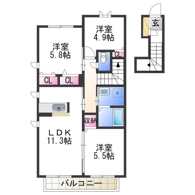 シャーメゾン陽(3LDK/2階)の間取り写真