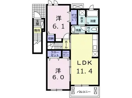 ディア・フリーデンC(2LDK/2階)の間取り写真