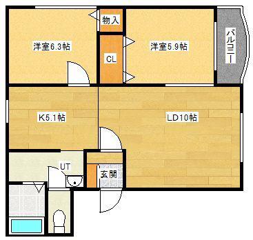 ヒーローズ(2LDK/3階)の間取り写真