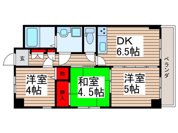 メインハイツ中央(3DK/2階)の間取り写真