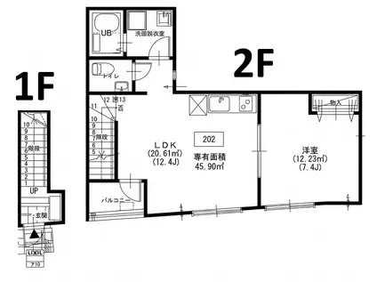 VILLA FIORE(1LDK/2階)の間取り写真