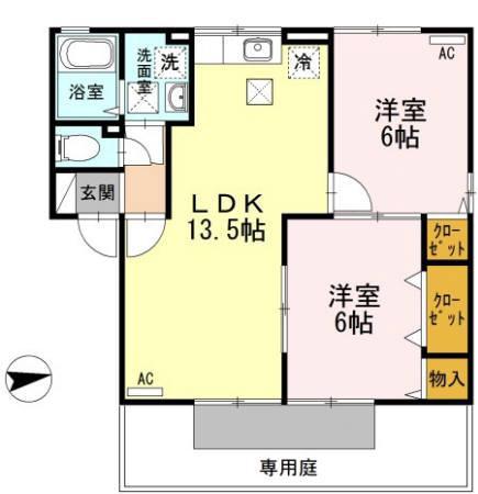 メゾンシャルム木太(2LDK/1階)の間取り写真