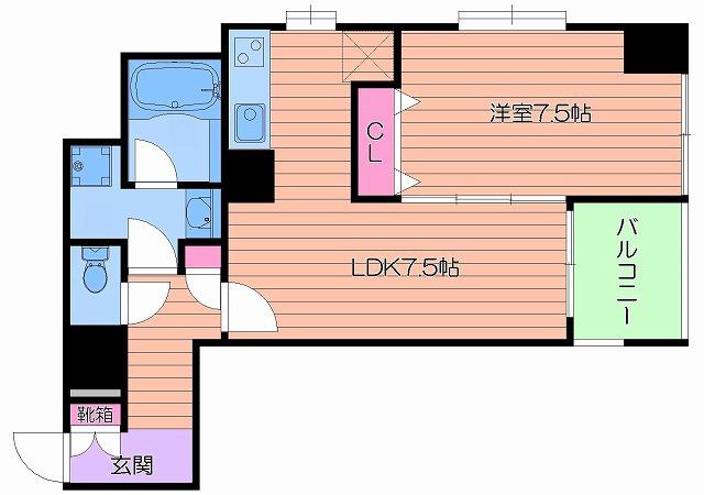 レジディア心斎橋ウエスト(1LDK/2階)の間取り写真