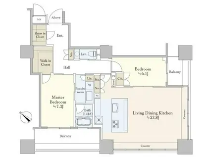 ガレリアグランデ(2LDK/14階)の間取り写真