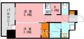 エンクレスト博多駅前ART(2K/3階)の間取り写真