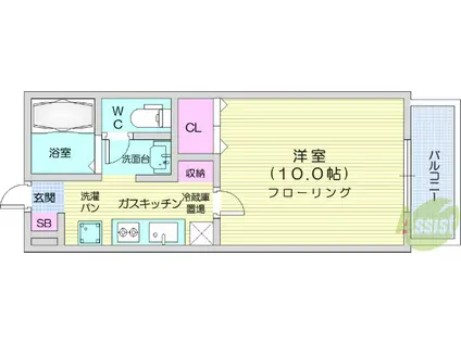 シーエスレジデンス(1K/1階)の間取り写真