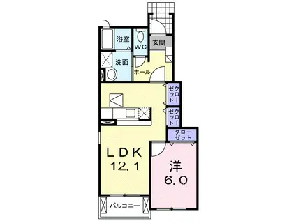 ミルフローラ2番館(1LDK/1階)の間取り写真