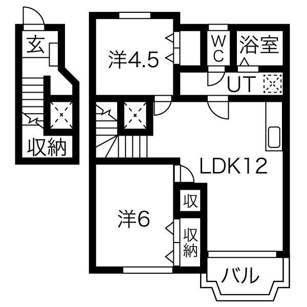 サン B棟(2LDK/2階)の間取り写真