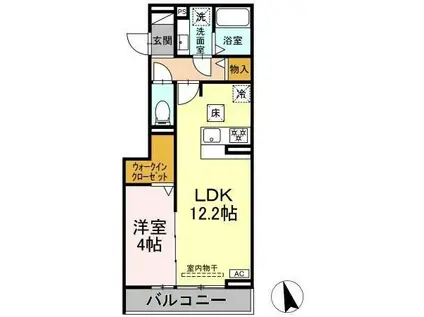 セレスティア長良 イースト(1LDK/1階)の間取り写真