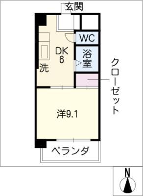 ユニシス野畑(1DK/4階)の間取り写真