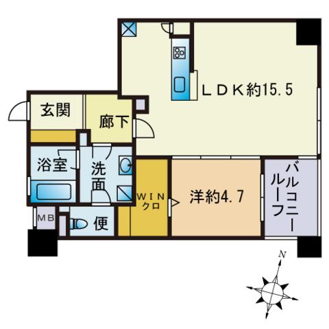 ライオンズ赤坂セントマークス(1LDK/9階)の間取り写真