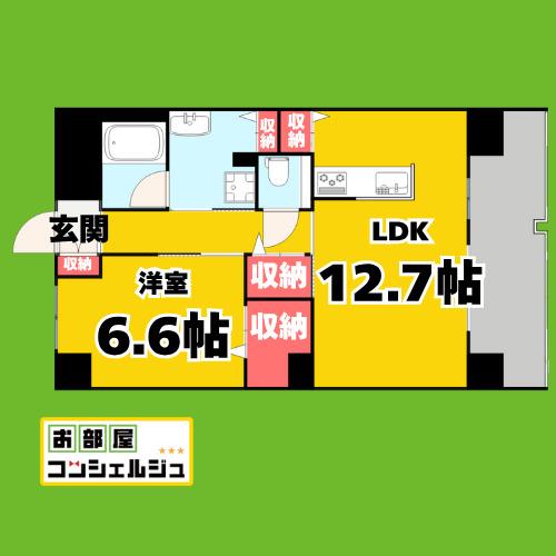 高畑T-2マンション(1LDK/10階)の間取り写真