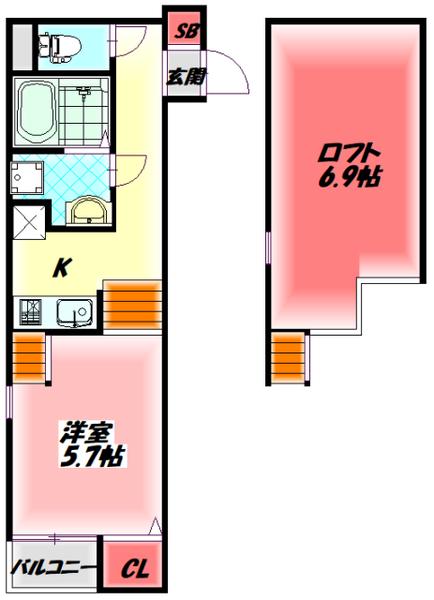 STAGE今市(1K/1階)の間取り写真
