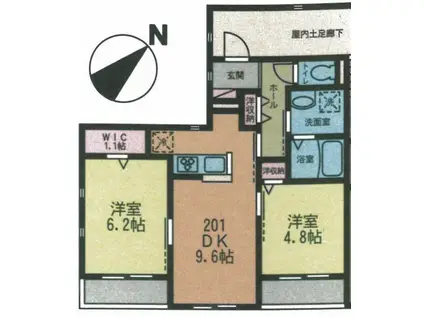 フラン・フォルトゥーナII(2DK/2階)の間取り写真