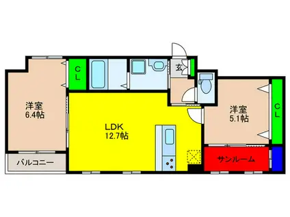 ZIP OHORI サウス(2LDK/1階)の間取り写真