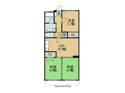 青南ハイツ(3LDK/1階)の間取り写真