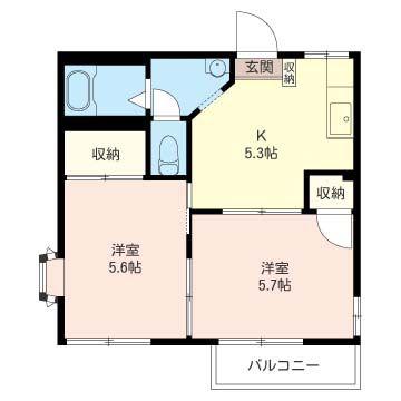 コンフォートハイツ A棟(2K/2階)の間取り写真