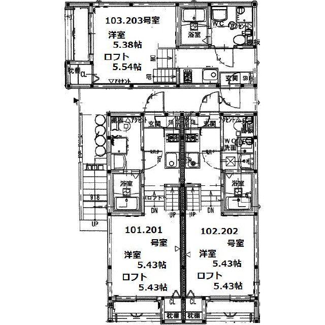 セレーナ仙台ウーノ(1K/2階)の間取り写真