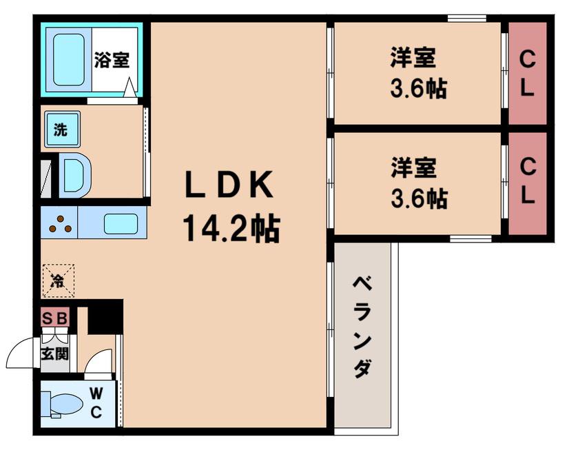 TIO住吉大社(2LDK/1階)の間取り写真