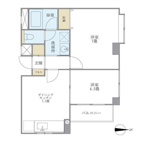 クレールメゾン左門町(2DK/2階)の間取り写真