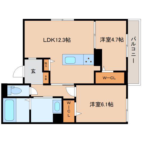 RETORIA瓦口ウエスト(2LDK/3階)の間取り写真
