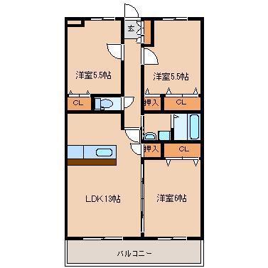 リアン花ヶ島(3LDK/6階)の間取り写真