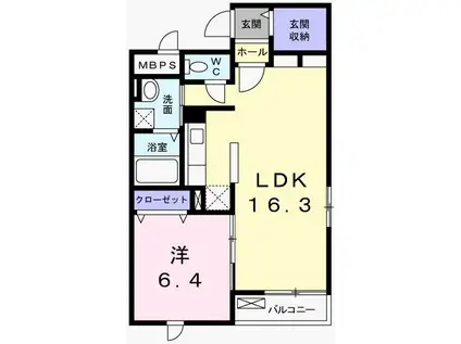 グランアウローラVIII(1LDK/1階)の間取り写真