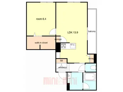 ディアメゾン南塚口(1LDK/2階)の間取り写真