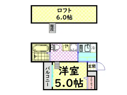 A・S・KSTATIONⅡ(1K/2階)の間取り写真