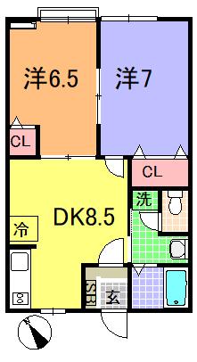 メゾンやまと(2DK/2階)の間取り写真