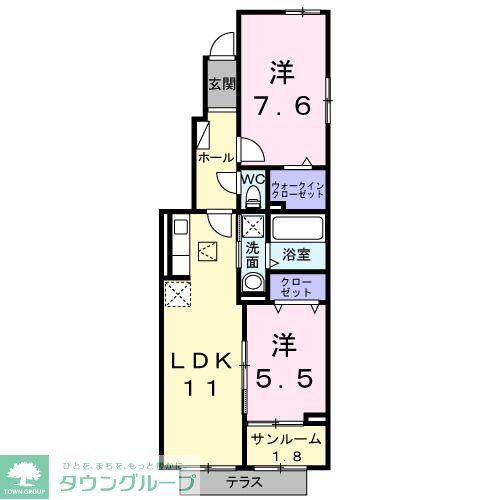 ベル・コリーヌB(2LDK/1階)の間取り写真
