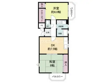 エスポワール武庫之荘北5(2DK/2階)の間取り写真