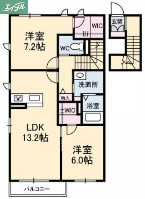 ボヌール II棟(2LDK/2階)の間取り写真