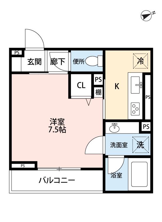 ボヌールB(1K/1階)の間取り写真