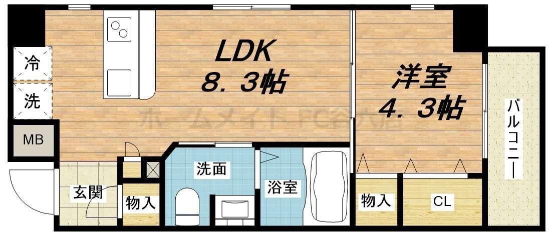 アドーラブル船場(1LDK/10階)の間取り写真