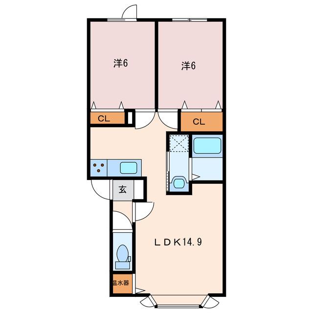 レスミルズ(2LDK/2階)の間取り写真