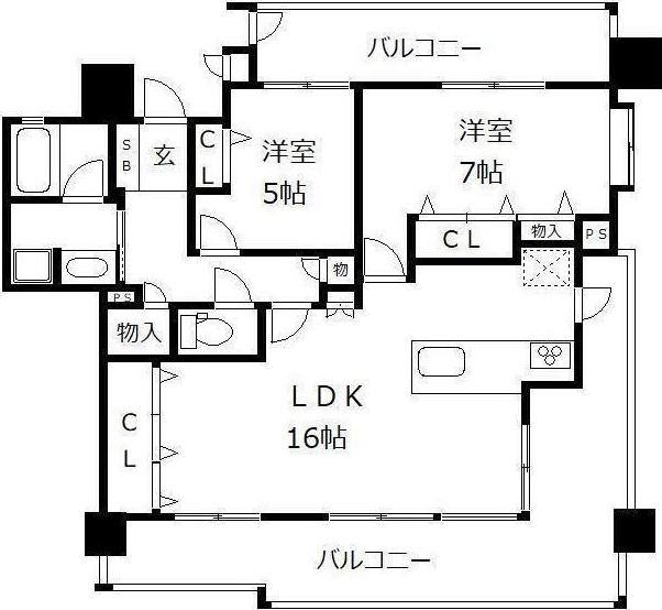 エイルマンション博多駅505(2LDK/5階)の間取り写真