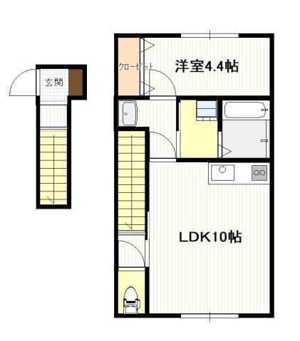 ギア4小方(1LDK/2階)の間取り写真