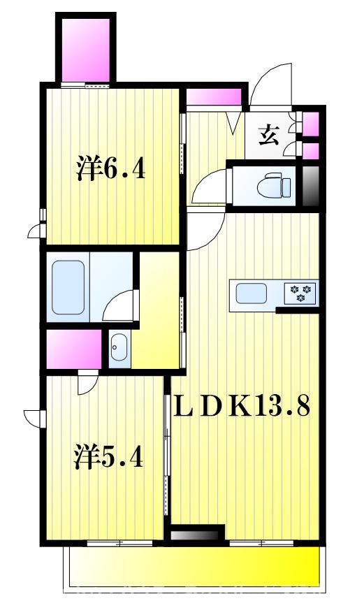フォンターナYU(2LDK/3階)の間取り写真