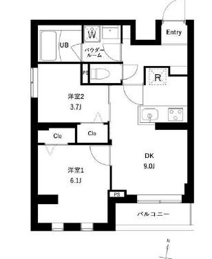 プレセダン千駄木(2DK/2階)の間取り写真