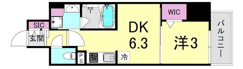 アーバネックス京町堀(1DK/15階)の間取り写真