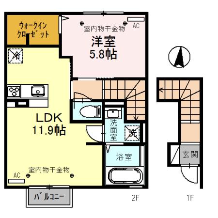 プラシード・メゾン(1LDK/2階)の間取り写真