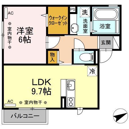 シャローム中ノ橋(1LDK/2階)の間取り写真