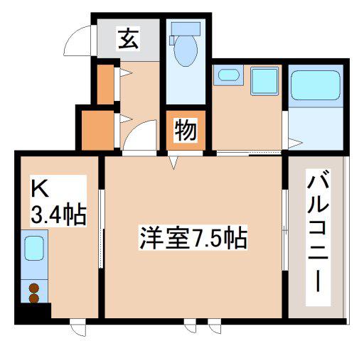  西新町PJ(1K/1階)の間取り写真