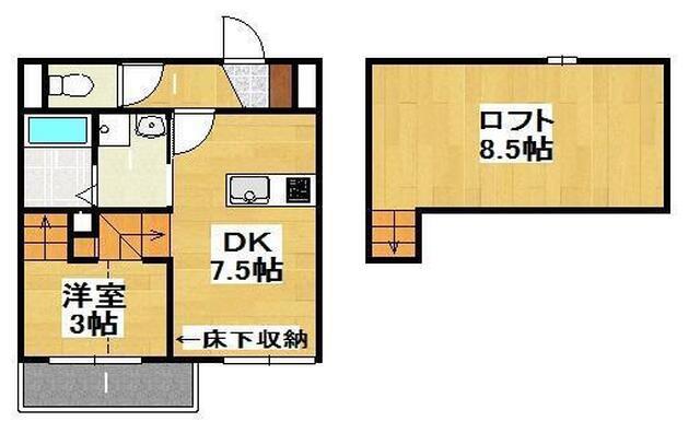 CUOREけやき通(1DK/2階)の間取り写真