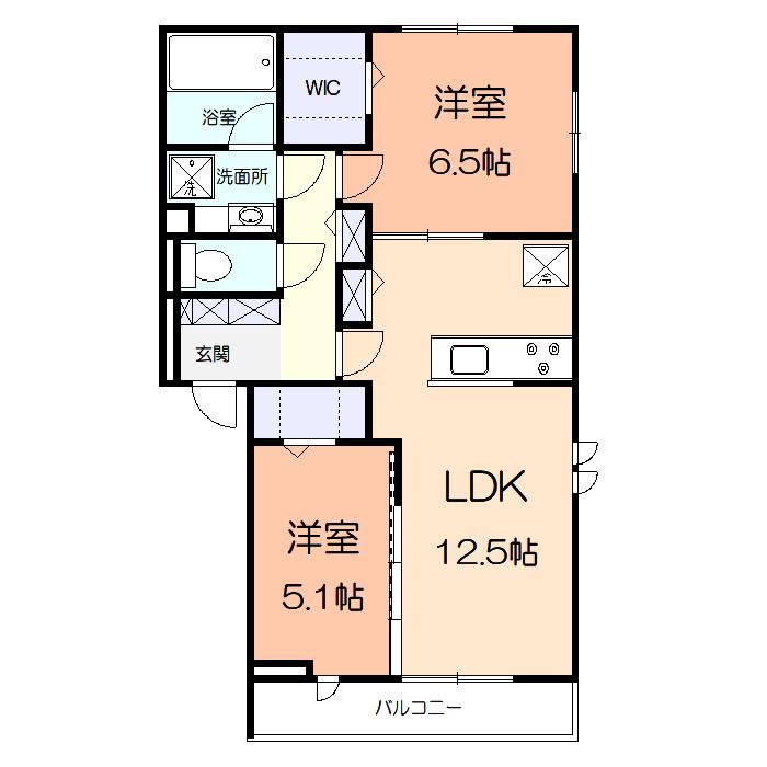 エスポワールIII(2LDK/2階)の間取り写真