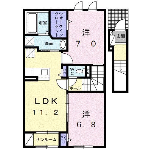 サントルI(2LDK/2階)の間取り写真