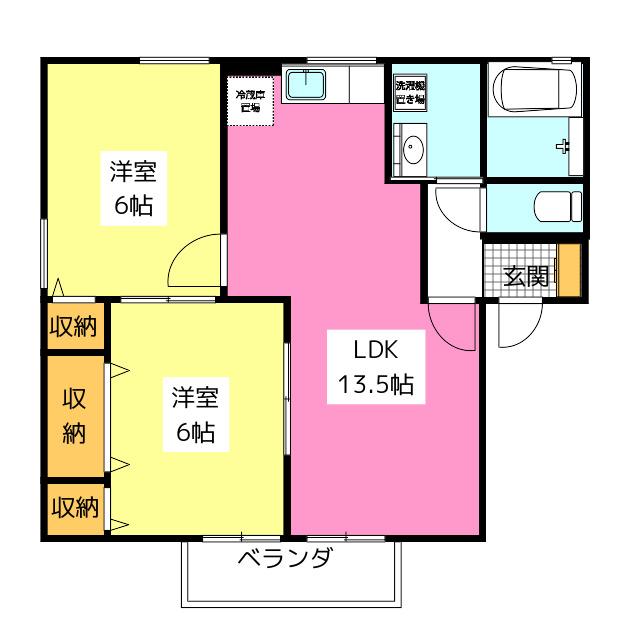 ルミエール藤A(2LDK/1階)の間取り写真