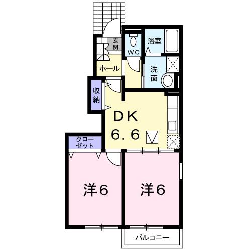グランデセレノC(2DK/2階)の間取り写真